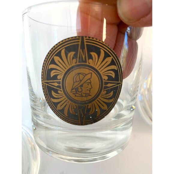 Set Of 3 Vintage Nautical Mid-Century Lowball Glasses Rocks Barware Compass - Picture 7 of 7